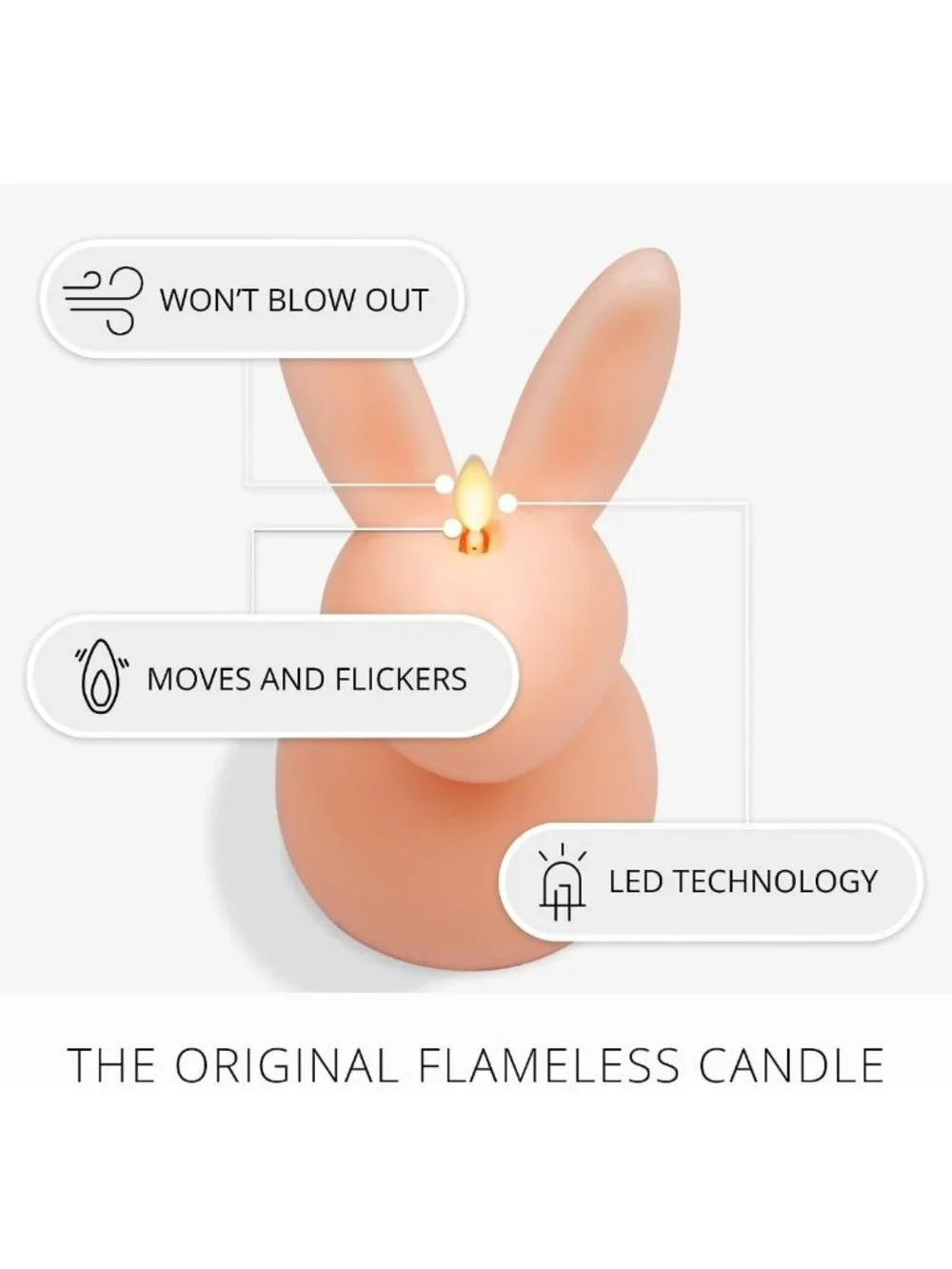 Flameless Easter Bunny Candle - Mellow Peach, 4.5